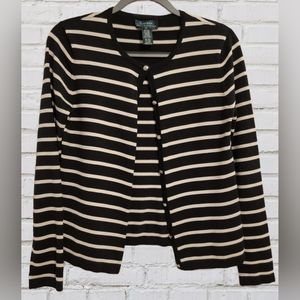 Lauren Ralph Lauren Black&White Striped Cardigan Size Medium